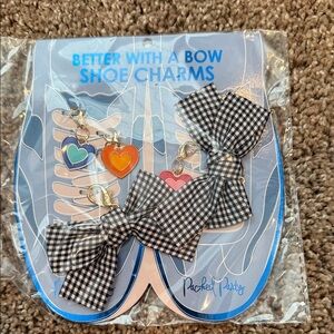 Packed Party Black & White Gingham Bow Shoe Charms with Colorful Heart Charms
